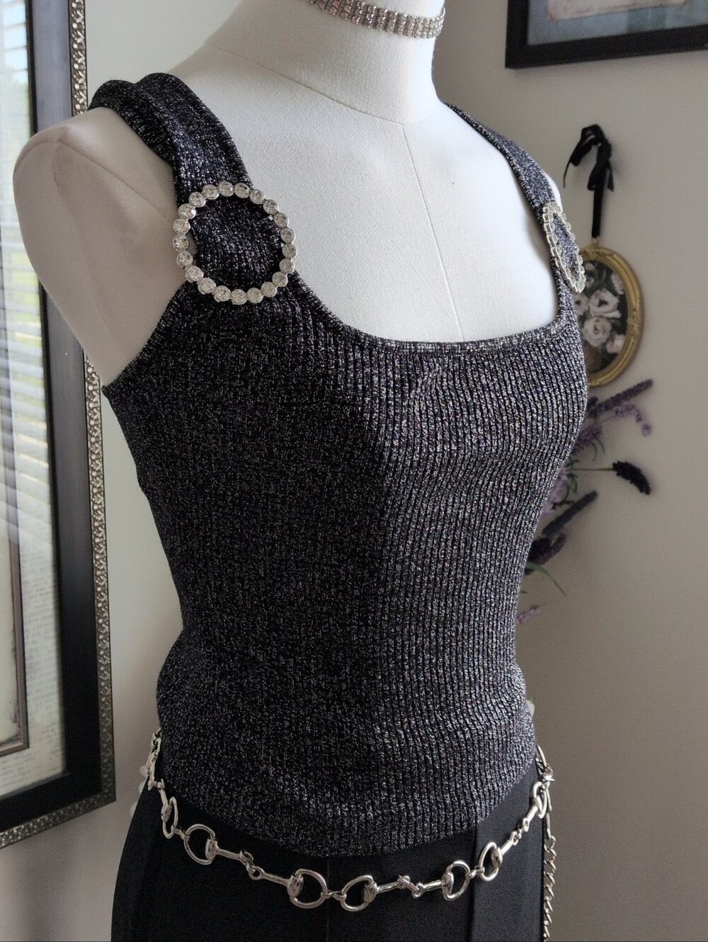 Intergalactic Metallic Rhinestone Ring Tank Top - Picture 1 of 7
